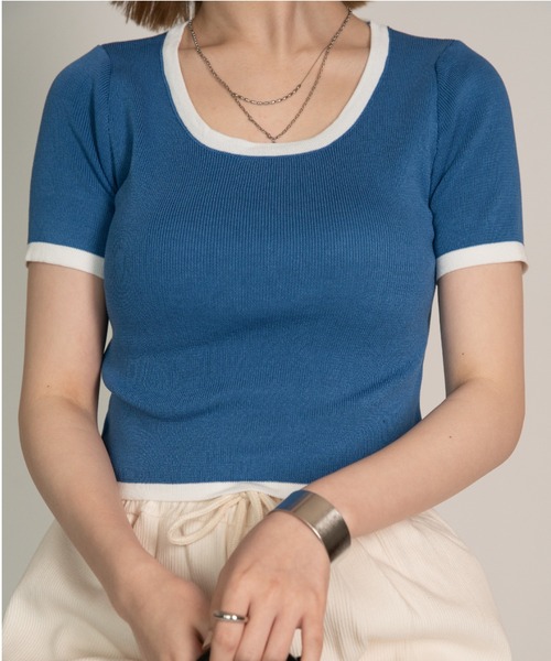 yuue' ( wear )(ユーイ)の「バイカラーライン半袖カットソー(Tシャツ/カットソー・レディース・ホワイト/ブラック/ブルー・FREE)」の3枚目の写真