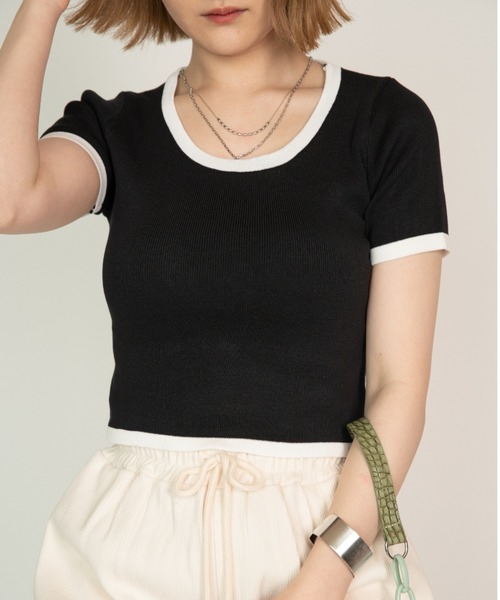 yuue' ( wear )(ユーイ)の「バイカラーライン半袖カットソー(Tシャツ/カットソー・レディース・ホワイト/ブラック/ブルー・FREE)」の2枚目の写真