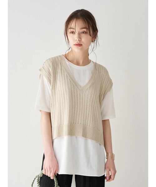 earth music&ecology（アースミュージックアンドエコロジー）の「SET2点透かし編ニットベスト+ラウンドヘムチュニック ＊（ベスト・レディース・ベージュ/ミント/その他8・FREE）」の15枚目の写真