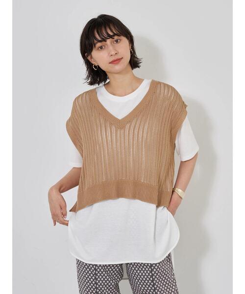 earth music&ecology（アースミュージックアンドエコロジー）の「SET2点透かし編ニットベスト+ラウンドヘムチュニック ＊（ベスト・レディース・ベージュ/ミント/その他8・FREE）」の16枚目の写真