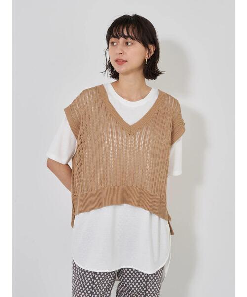 earth music&ecology（アースミュージックアンドエコロジー）の「SET2点透かし編ニットベスト+ラウンドヘムチュニック ＊（ベスト・レディース・ベージュ/ミント/その他8・FREE）」の17枚目の写真