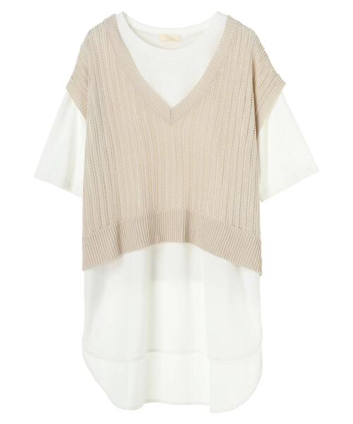 earth music&ecology（アースミュージックアンドエコロジー）の「SET2点透かし編ニットベスト+ラウンドヘムチュニック ＊（ベスト・レディース・ベージュ/ミント/その他8・FREE）」の10枚目の写真