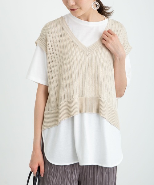 earth music&ecology（アースミュージックアンドエコロジー）の「SET2点透かし編ニットベスト+ラウンドヘムチュニック ＊（ベスト・レディース・ベージュ/ミント/その他8・FREE）」の5枚目の写真