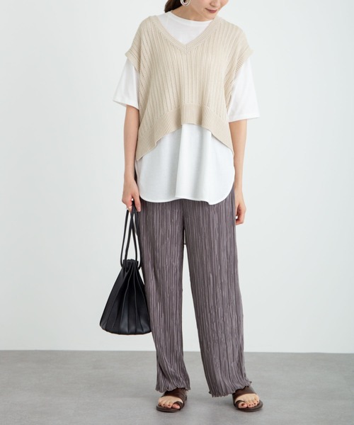 earth music&ecology（アースミュージックアンドエコロジー）の「SET2点透かし編ニットベスト+ラウンドヘムチュニック ＊（ベスト・レディース・ベージュ/ミント/その他8・FREE）」の7枚目の写真