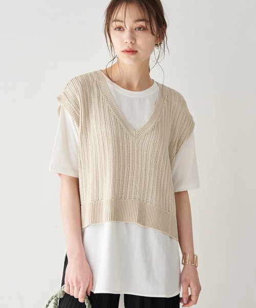 earth music&ecology（アースミュージックアンドエコロジー）の「SET2点透かし編ニットベスト+ラウンドヘムチュニック ＊（ベスト・レディース・ベージュ/ミント/その他8・FREE）」の9枚目の写真