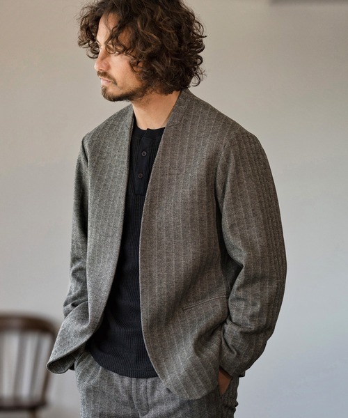 Magine（マージン）の「mj7939-HERRINGBONE EASY JACKET ジャケット（ノーカラージャケット・メンズ・グレー/ブラウン/ブラック・48/44/46）」の3枚目の写真