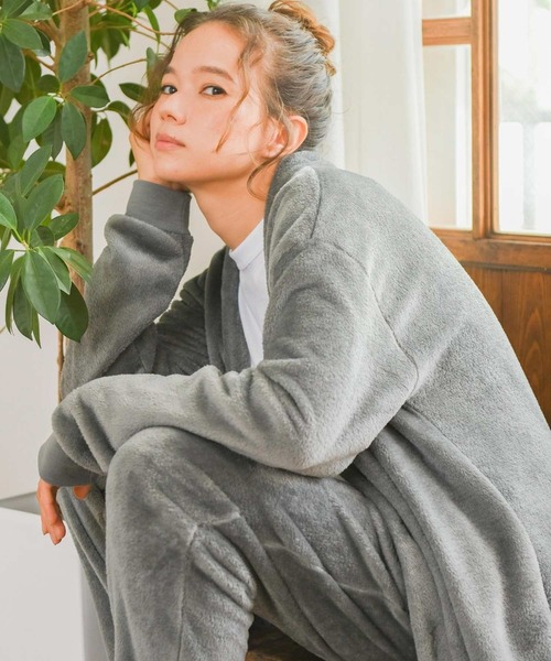 FRUIT OF THE LOOM(フルーツオブザルーム)の「【FRUIT OF THE LOOM】ボアルームウエア 上下セット(カーディガン&ロングパンツ)(ルームウェア/パジャマ・メンズ・ブラック/ベージュ/グレー/カーキ/ネイビー/ブラウン/ピンク/モスグリーン・LL/M/L/S)」の11枚目の写真