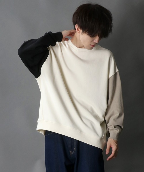 SITRY（シトリー）の「wide silhouette sweat shirt/ワイドシルエット スウェット シャツ/トレーナー（スウェット・メンズ・チャコールグレー/オフホワイト/ネイビー/杢グレー/ブルーグレー/ブラック/グレイッシュベージュ/グリーン/ホワイト系その他/ベージュ系その他/ブラック系その他・M/L）」の3枚目の写真