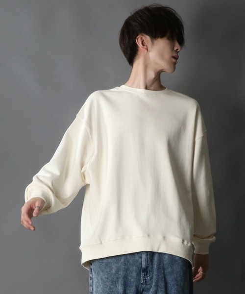 SITRY（シトリー）の「wide silhouette sweat shirt/ワイドシルエット スウェット シャツ/トレーナー（スウェット・メンズ・チャコールグレー/オフホワイト/ネイビー/杢グレー/ブルーグレー/ブラック/グレイッシュベージュ/グリーン/ホワイト系その他/ベージュ系その他/ブラック系その他・M/L）」の2枚目の写真