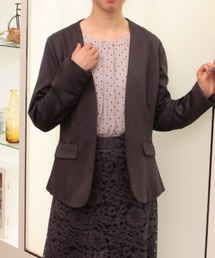 ストレッチサテン ノーカラー ジャケット