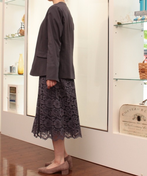 fleur by mint breeze(フルールバイミントブリーズ)の「ストレッチサテン ノーカラー ジャケット(ノーカラージャケット・レディース・ブルー/チャコールグレー・M/5L/3L/4L/L/LL)」の8枚目の写真
