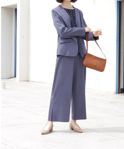 fleur by mint breeze(フルールバイミントブリーズ)の「ストレッチサテン ノーカラー ジャケット(ノーカラージャケット・レディース・ブルー/チャコールグレー・M/5L/3L/4L/L/LL)」の19枚目の写真