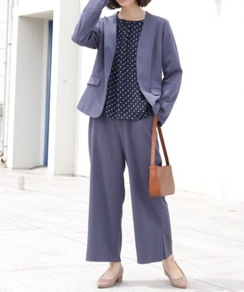 fleur by mint breeze(フルールバイミントブリーズ)の「ストレッチサテン ノーカラー ジャケット(ノーカラージャケット・レディース・ブルー/チャコールグレー・M/5L/3L/4L/L/LL)」の14枚目の写真