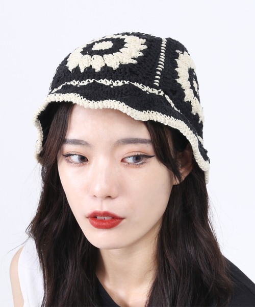 WC（ダブル シー）の「クロシェ編みニットハット（ハット・レディース・パープル/ネイビー/アイボリー/ブラック/サックスブルー・FREE）」の8枚目の写真