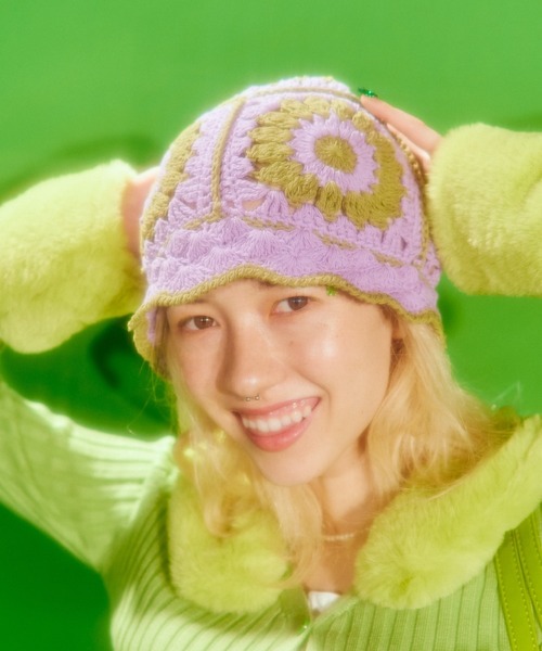 WC（ダブル シー）の「クロシェ編みニットハット（ハット・レディース・パープル/ネイビー/アイボリー/ブラック/サックスブルー・FREE）」の18枚目の写真