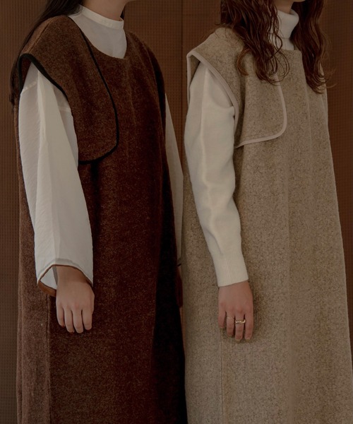 lawgy（ラウジー）の「over piping medium vest（ベスト・レディース・ベージュ/ブラウン・FREE）」の19枚目の写真