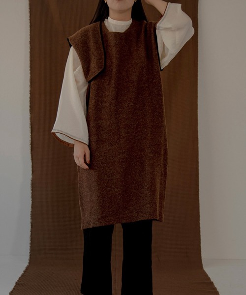 lawgy（ラウジー）の「over piping medium vest（ベスト・レディース・ベージュ/ブラウン・FREE）」の12枚目の写真