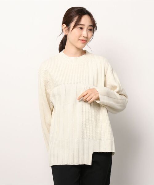 ROBES&CONFECTIONS（ローブスコンフェクションズ）の「Robes&Confections(ローブス＆コンフェクションズ)　スーパーカムバックラムウールニット（ニット/セーター・レディース・オフホワイト/ライム・1）」の2枚目の写真