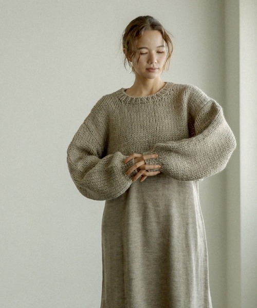 PUAL CE CIN（ピュアルセシン）の「ニット×ニットワンピースSET（アンサンブル・レディース・ベージュ/グレー/イエロー/アイボリー・FREE）」の4枚目の写真