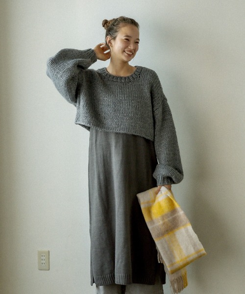 PUAL CE CIN（ピュアルセシン）の「ニット×ニットワンピースSET（アンサンブル・レディース・ベージュ/グレー/イエロー/アイボリー・FREE）」の3枚目の写真