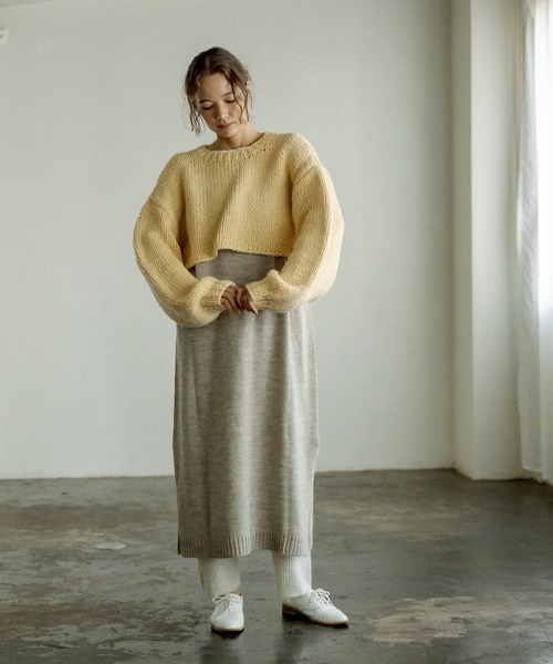 PUAL CE CIN（ピュアルセシン）の「ニット×ニットワンピースSET（アンサンブル・レディース・ベージュ/グレー/イエロー/アイボリー・FREE）」の13枚目の写真