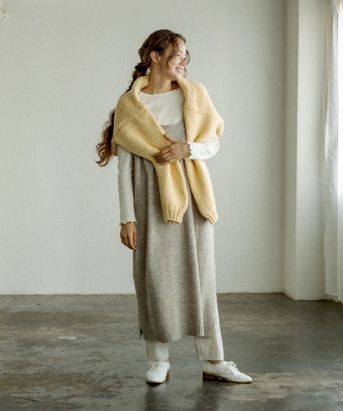 PUAL CE CIN（ピュアルセシン）の「ニット×ニットワンピースSET（アンサンブル・レディース・ベージュ/グレー/イエロー/アイボリー・FREE）」の10枚目の写真