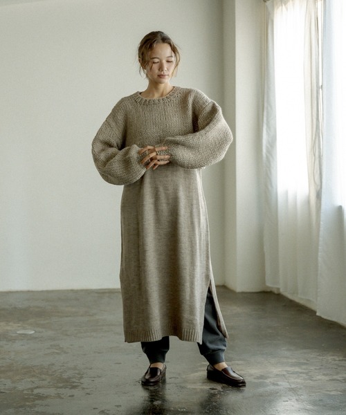 PUAL CE CIN（ピュアルセシン）の「ニット×ニットワンピースSET（アンサンブル・レディース・ベージュ/グレー/イエロー/アイボリー・FREE）」の6枚目の写真