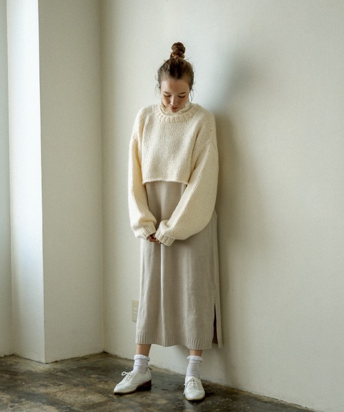 PUAL CE CIN（ピュアルセシン）の「ニット×ニットワンピースSET（アンサンブル・レディース・ベージュ/グレー/イエロー/アイボリー・FREE）」の16枚目の写真