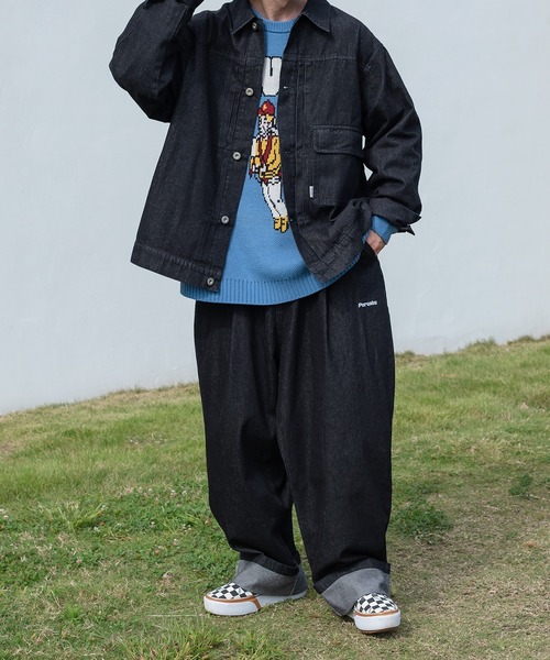 Perushu（ペルーシュ）の「ロールアップワイドデニムパンツ（デニムパンツ・メンズ・ブラック/インディゴブルー・SMALL/MEDIUM/LARGE）」の18枚目の写真