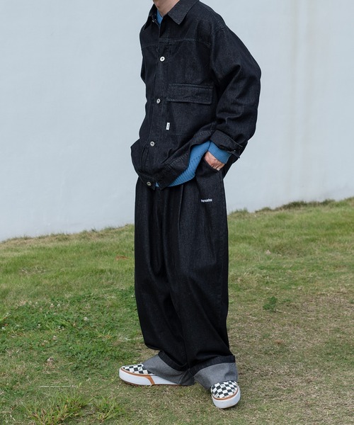 Perushu（ペルーシュ）の「ロールアップワイドデニムパンツ（デニムパンツ・メンズ・ブラック/インディゴブルー・SMALL/MEDIUM/LARGE）」の19枚目の写真