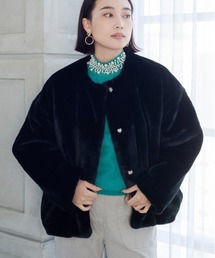 StyleSea | フェイクファーノーカラーショートコート(ノーカラーコート)