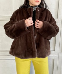StyleSea | フェイクファーノーカラーショートコート(ノーカラーコート)
