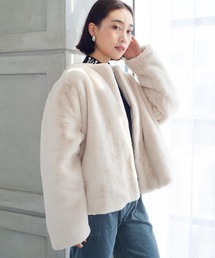 StyleSea（スタイルシー）の「フェイクファーノーカラーショートコート（ノーカラーコート）」