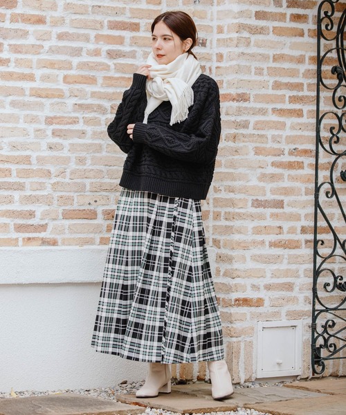 niko and（ニコアンド）の「裏起毛ラップ風チェックスカート