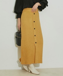 【WEB限定】ウール混フロント釦Iラインニットスカート【セットアップ対応】