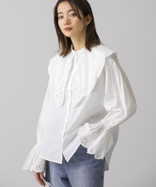 KBF(ケイビーエフ)の「スカラップ襟SETブラウス(シャツ/ブラウス・レディース・カーキ/オフホワイト/ブラック・ONE)」の2枚目の写真