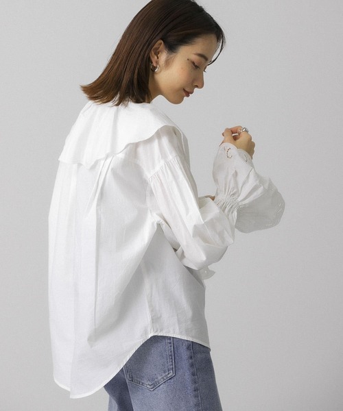 KBF(ケイビーエフ)の「スカラップ襟SETブラウス(シャツ/ブラウス・レディース・カーキ/オフホワイト/ブラック・ONE)」の4枚目の写真