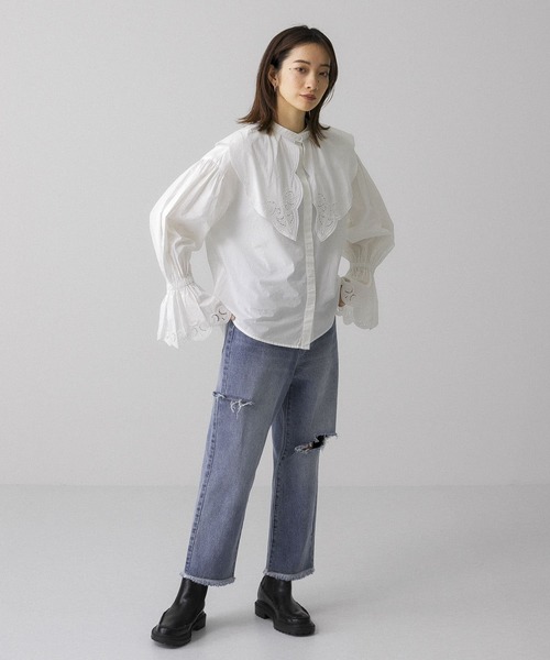 KBF(ケイビーエフ)の「スカラップ襟SETブラウス(シャツ/ブラウス・レディース・カーキ/オフホワイト/ブラック・ONE)」の7枚目の写真