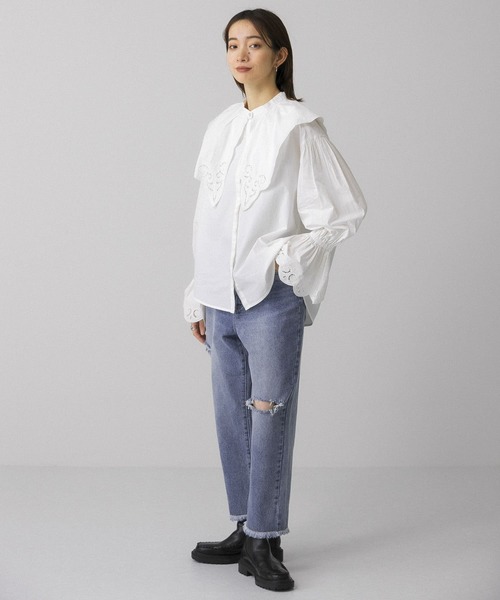 KBF(ケイビーエフ)の「スカラップ襟SETブラウス(シャツ/ブラウス・レディース・カーキ/オフホワイト/ブラック・ONE)」の8枚目の写真