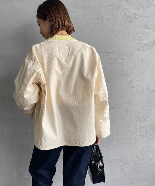 DANTON（ダントン）の「[DANTON/ダントン] ダウンプルーフ ノーカラーワークジャケット（ノーカラージャケット・レディース・ネイビー/ベージュ/オフホワイト・38/36/34）」の8枚目の写真