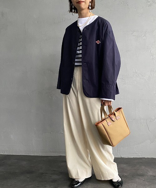 DANTON（ダントン）の「[DANTON/ダントン] ダウンプルーフ ノーカラーワークジャケット（ノーカラージャケット・レディース・ネイビー/ベージュ/オフホワイト・38/36/34）」の4枚目の写真