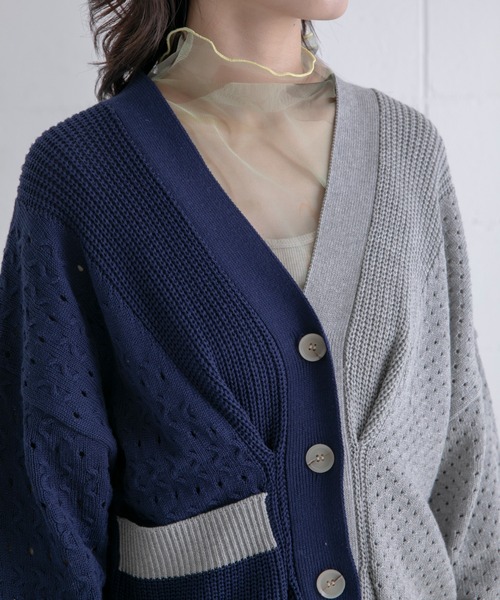 Eimee Law(エイミーロウ)の「メッシュ編み配色ニットカーデ(ニット/セーター・レディース・ネイビー/アイボリー/ベージュ・38)」の16枚目の写真