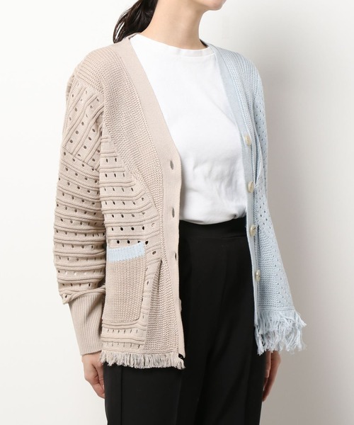Eimee Law(エイミーロウ)の「メッシュ編み配色ニットカーデ(ニット/セーター・レディース・ネイビー/アイボリー/ベージュ・38)」の21枚目の写真