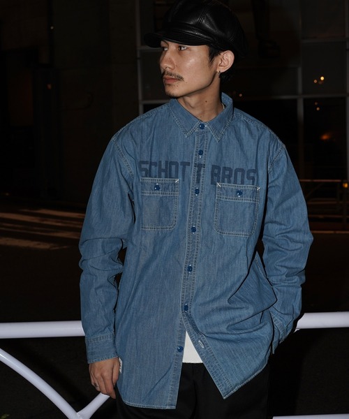 schott（ショット）の「【WEB LIMITED】Schott/ショット/CHAMBREY SHIRT/シャンブレーシャツ（シャツ/ブラウス・メンズ・ナチュラル/ブルー系その他・MEDIUM/LARGE/X-LARGE/XX-LARGE）」の2枚目の写真