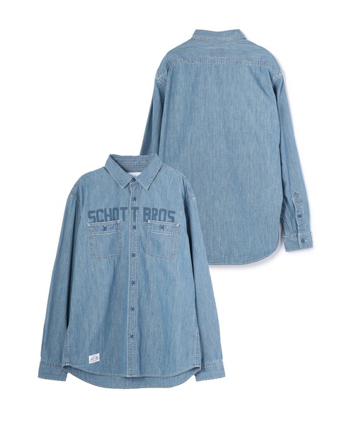schott（ショット）の「【WEB LIMITED】Schott/ショット/CHAMBREY SHIRT/シャンブレーシャツ（シャツ/ブラウス・メンズ・ナチュラル/ブルー系その他・MEDIUM/LARGE/X-LARGE/XX-LARGE）」の3枚目の写真