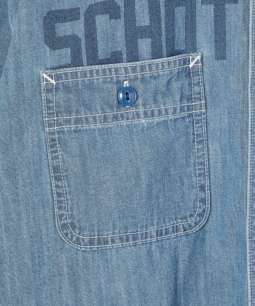 schott（ショット）の「【WEB LIMITED】Schott/ショット/CHAMBREY SHIRT/シャンブレーシャツ（シャツ/ブラウス・メンズ・ナチュラル/ブルー系その他・MEDIUM/LARGE/X-LARGE/XX-LARGE）」の9枚目の写真