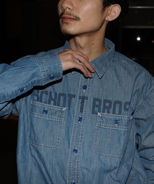 schott（ショット）の「【WEB LIMITED】Schott/ショット/CHAMBREY SHIRT/シャンブレーシャツ（シャツ/ブラウス・メンズ・ナチュラル/ブルー系その他・MEDIUM/LARGE/X-LARGE/XX-LARGE）」の15枚目の写真