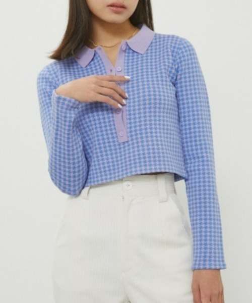 LAGUA GEM(ラグアジェム)の「HOUNDSTOOT COMPACT POLO(ニット/セーター・レディース・ネイビー/ライトグリーン/ライトパープル・FREE)」の1枚目の写真
