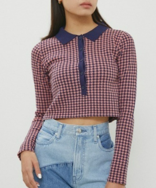 LAGUA GEM(ラグアジェム)の「HOUNDSTOOT COMPACT POLO(ニット/セーター・レディース・ネイビー/ライトグリーン/ライトパープル・FREE)」の3枚目の写真