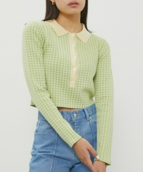 LAGUA GEM(ラグアジェム)の「HOUNDSTOOT COMPACT POLO(ニット/セーター・レディース・ネイビー/ライトグリーン/ライトパープル・FREE)」の2枚目の写真